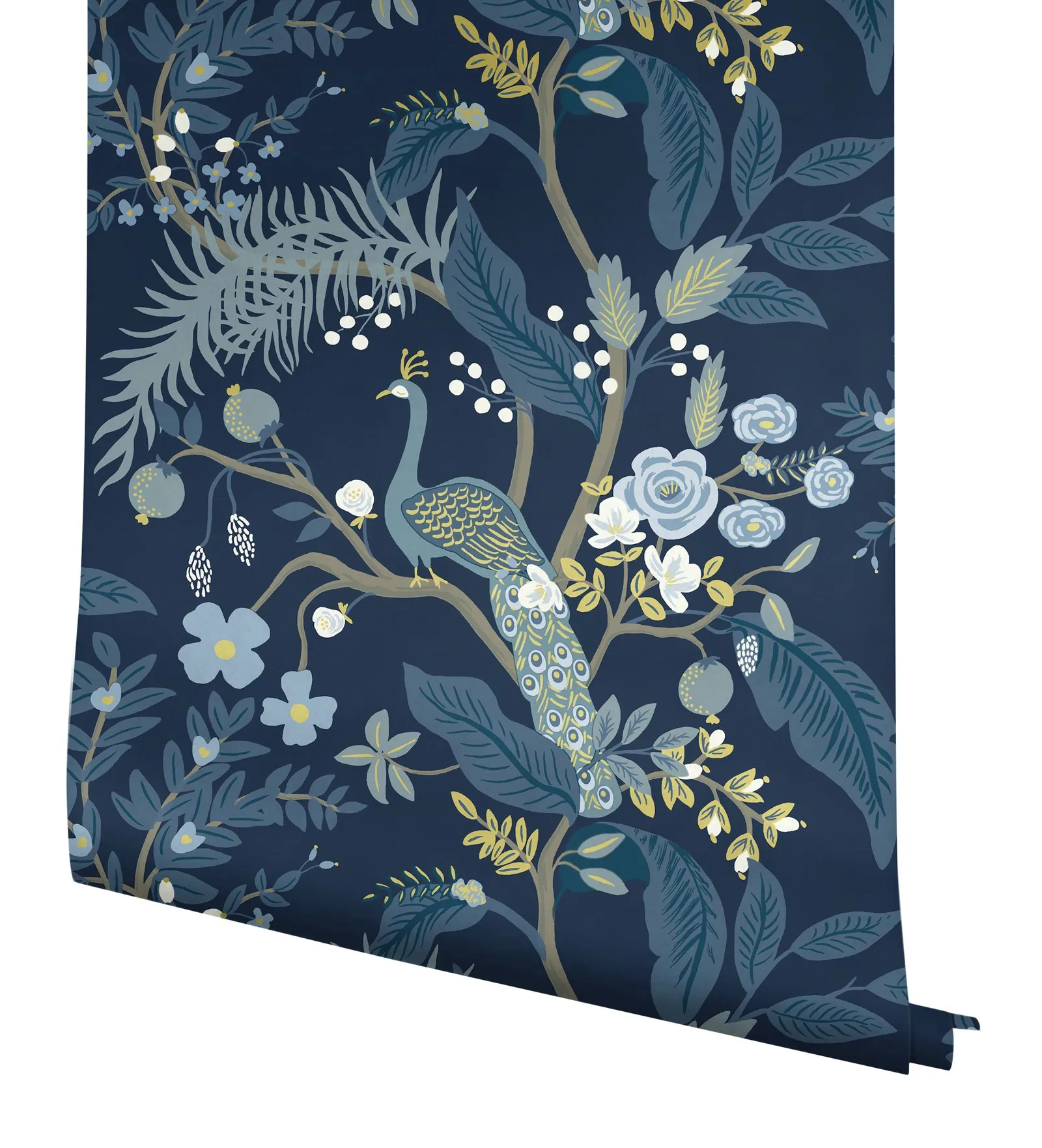 Peel and Stick Wall Sticker, Tropical Peacoack Wall Paper - Magic tropic peacock wallpaper in Navy Back