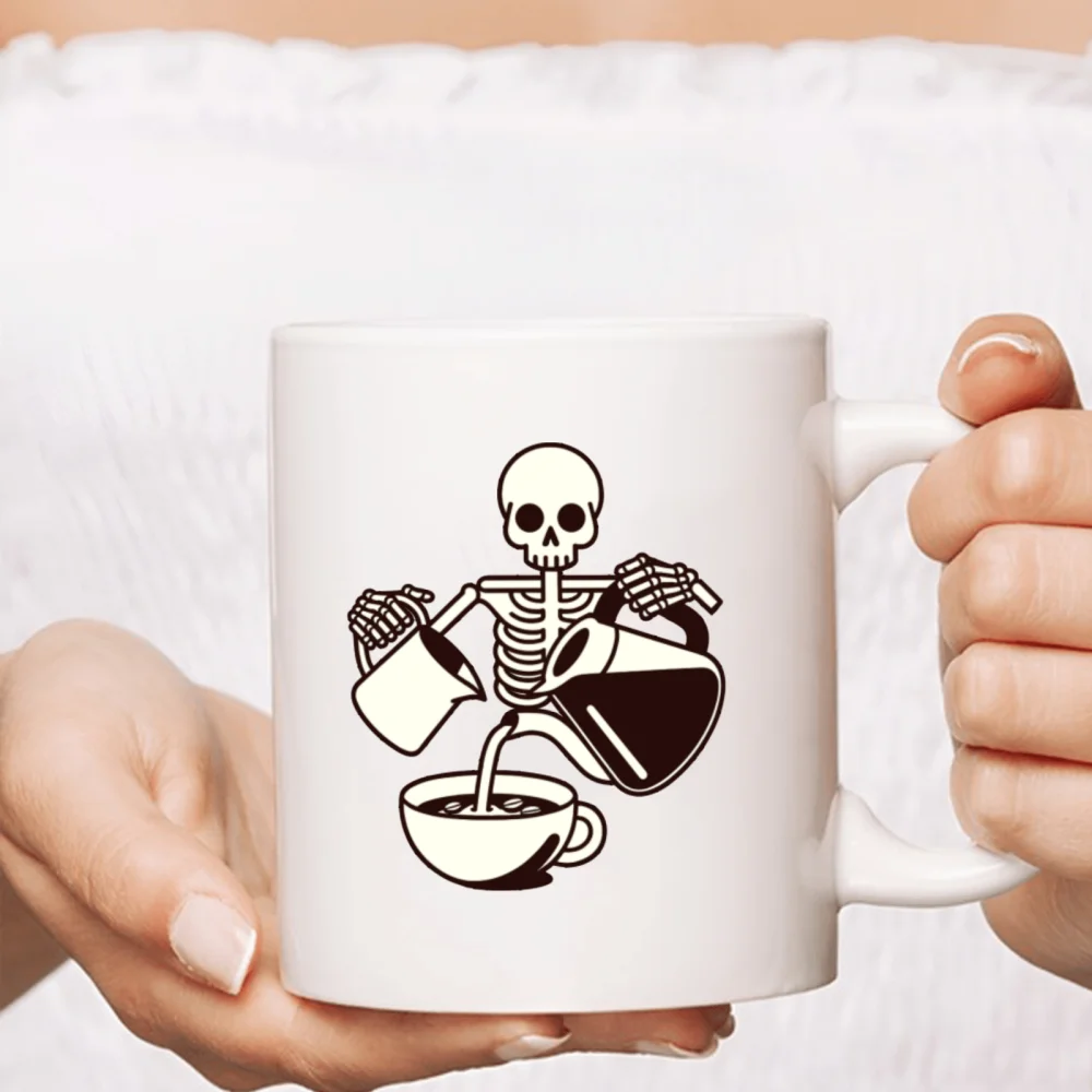 

1pc 3A grade 11 oz skeleton ceramic coffee water mug for room Halloween home decoration Birthday Christmas Holiday gift