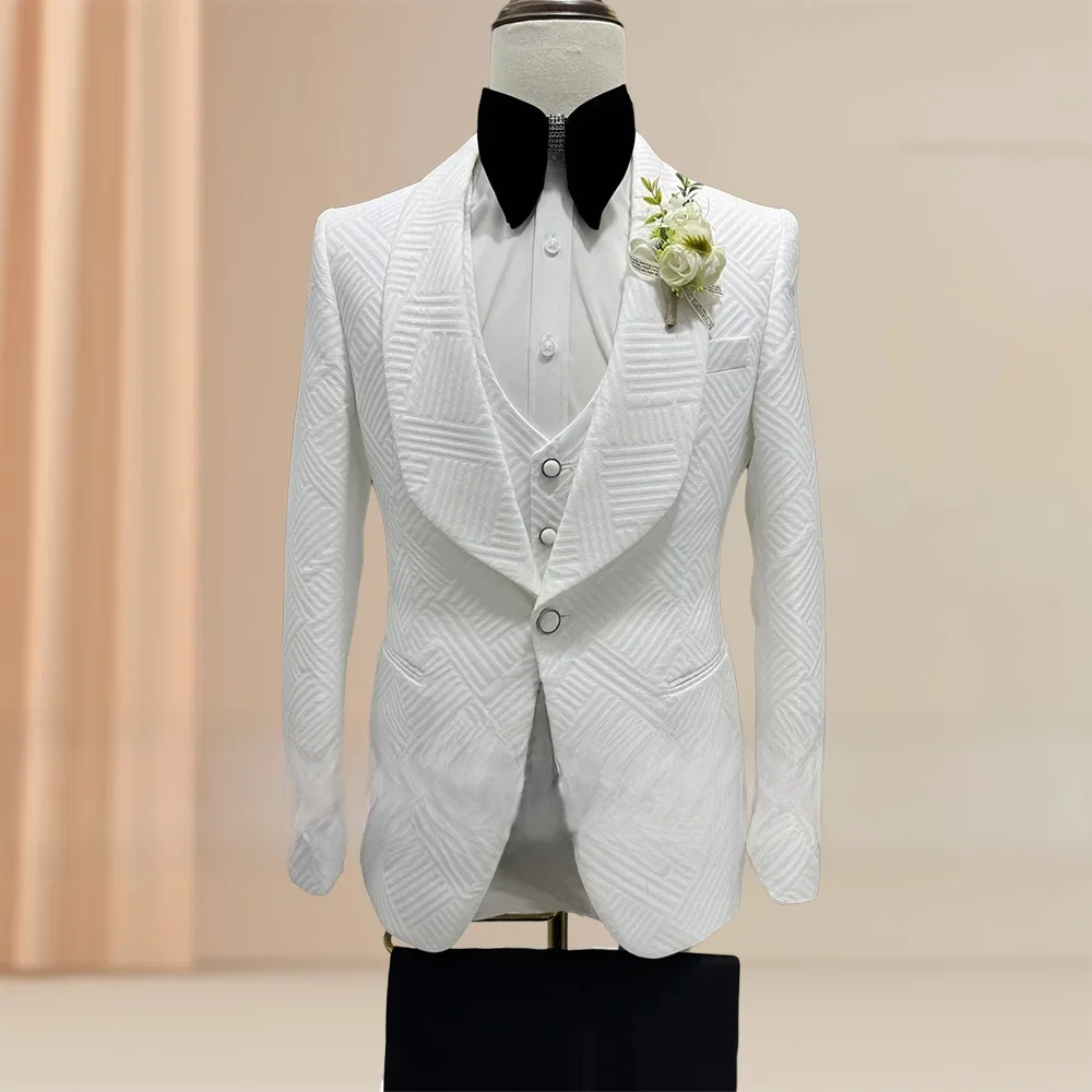 Premium gestreept herenpak 3-delig blazer vest zwarte broek set voor bruiloft bruidegom banket zakelijke evenementen jurk handgemaakte smoking - afbeelding 2