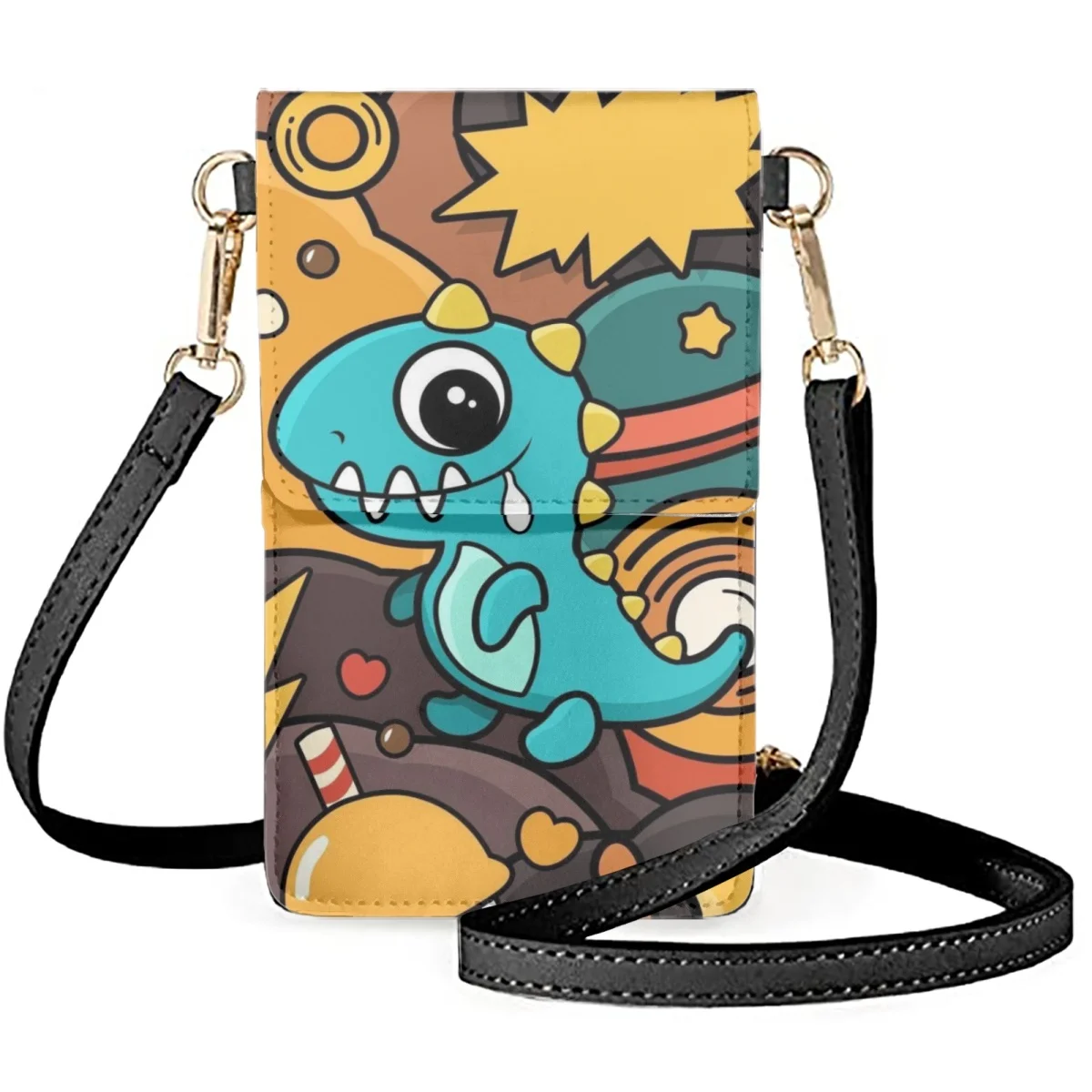 Cute Cartoon Dinosaur Outer Space Unisex Cellphone Bag Mirror Sense Designs Mobile Phones Bag Women's Wallets Card Pack PU New