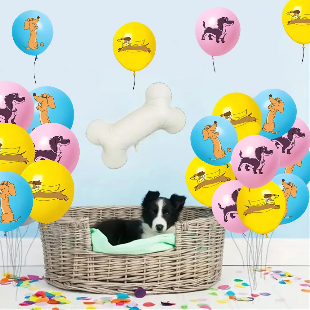 18pcs sausage dog themed latex balloons, suitable for decorating birthday parties, pet gatherings, indoor scene decoration, etc