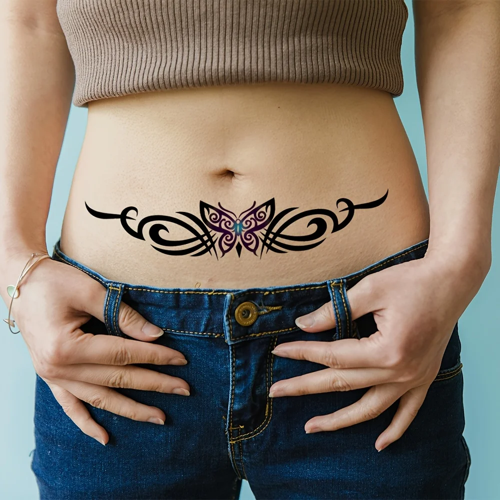 4 أوراق مثير البطن الخصر لصاقات وشم النساء غطاء ندبة لصاقات وشم مؤقت القبلية زهرة فراشة الوشم القابل للتصرف #3