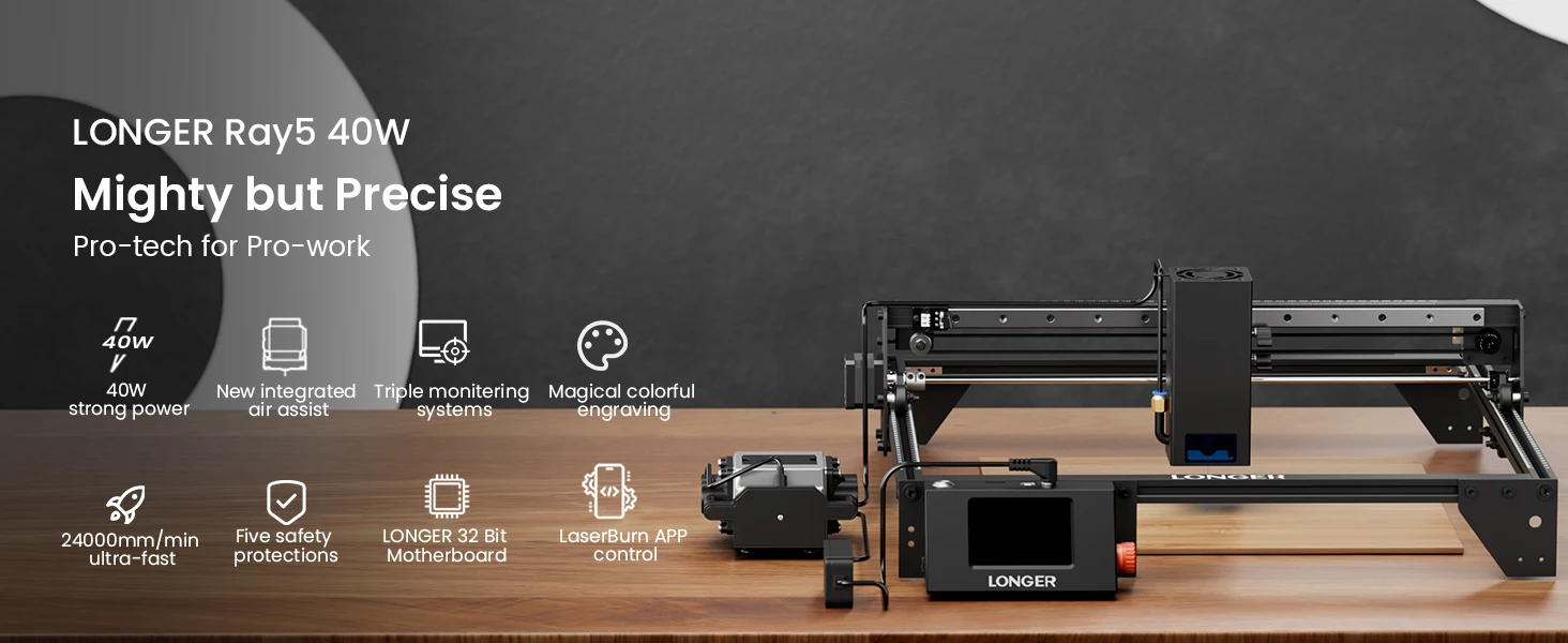LONGER RAY5 40W Lasergravierer Laserschneider Prägemaschine mit Auto Air Assist, WiFi-Touchscreen, Hochgeschwindigkeits-Präzision, 385×385mm Lasergravur- und Schneidemaschine für DIY-Werkstatt, Geschenke, Basteln, Holz – Detail 1