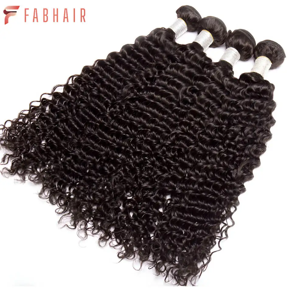 FABHAIR  Peruvian Deep Wave Bundles 100% Human Hair Bundles 1/3/4 Deep Curly Bundle Deals 10-28inch Natural Remy Hair Weave