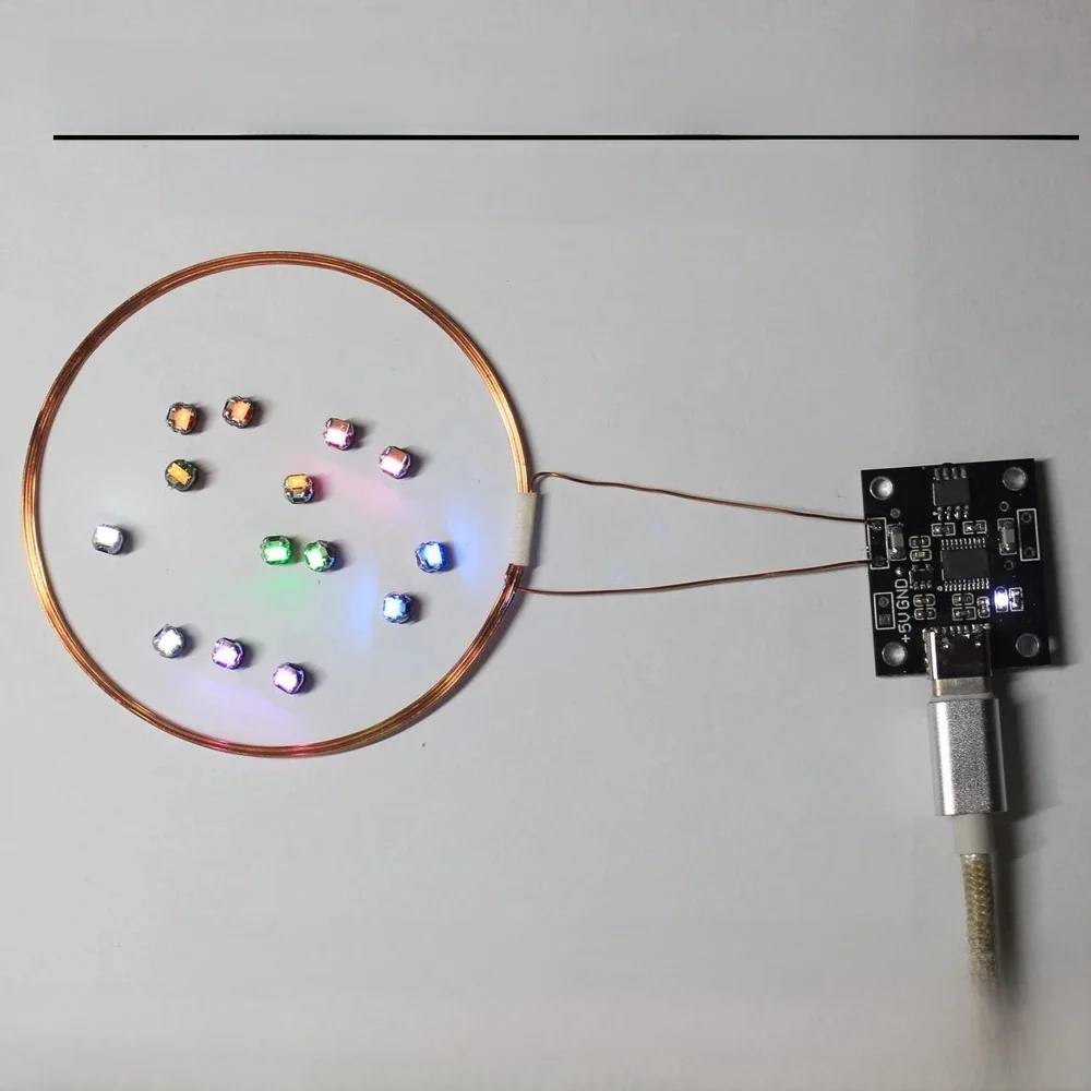 Transmetteur d'alimentation sans fil USB type-c, bobine d'induction, charge sans fil + récepteur de lampe Led, jouets de bricolage, modèle LEGO de voiture de bateau