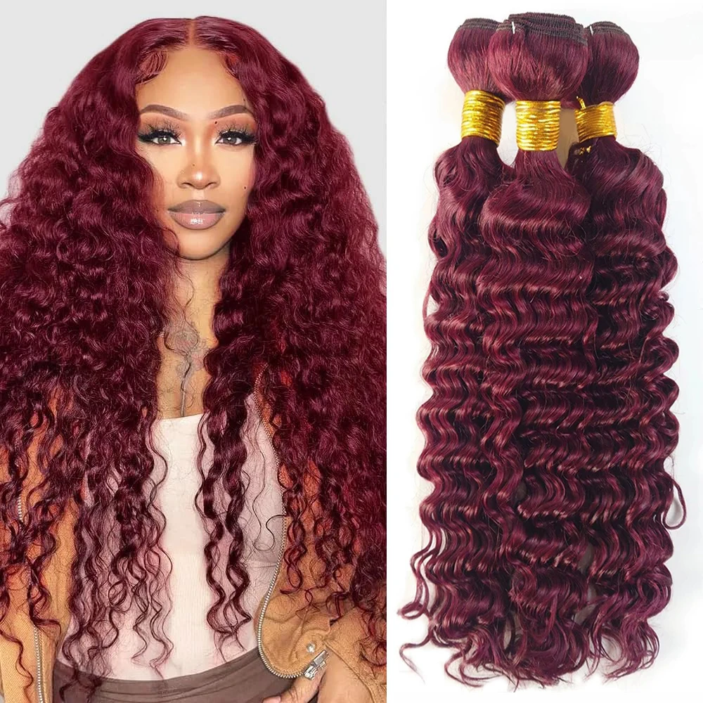 

# 99J человеческие волосы с глубокой волной 1/3/4 пучка бразильского плетения волос бордового цвета 100% необработанные наращивание натуральных волос пучок красных волос