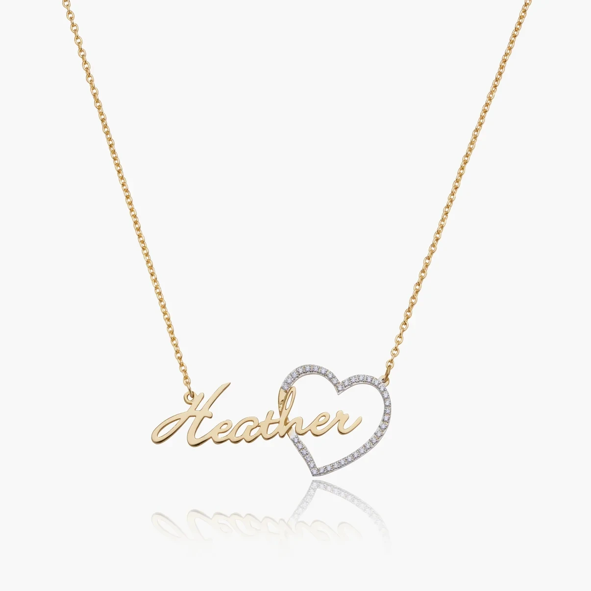 Custom Script Name Iced Heart Necklace 18K Gold Plated Personalized Diamond Nameplate Pendant Romantic Jewelry Gift for  Women