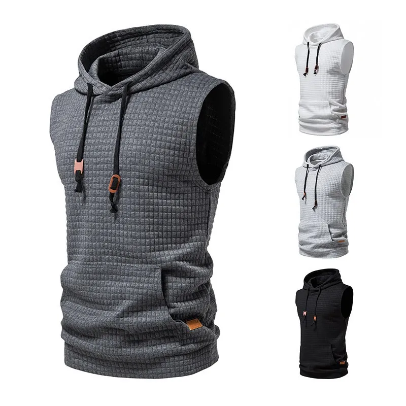 2023 New Men\'s Hooded Zipper Pocket Sleeveless Vest Coat Hoodie with a Zipper Clothes for Men