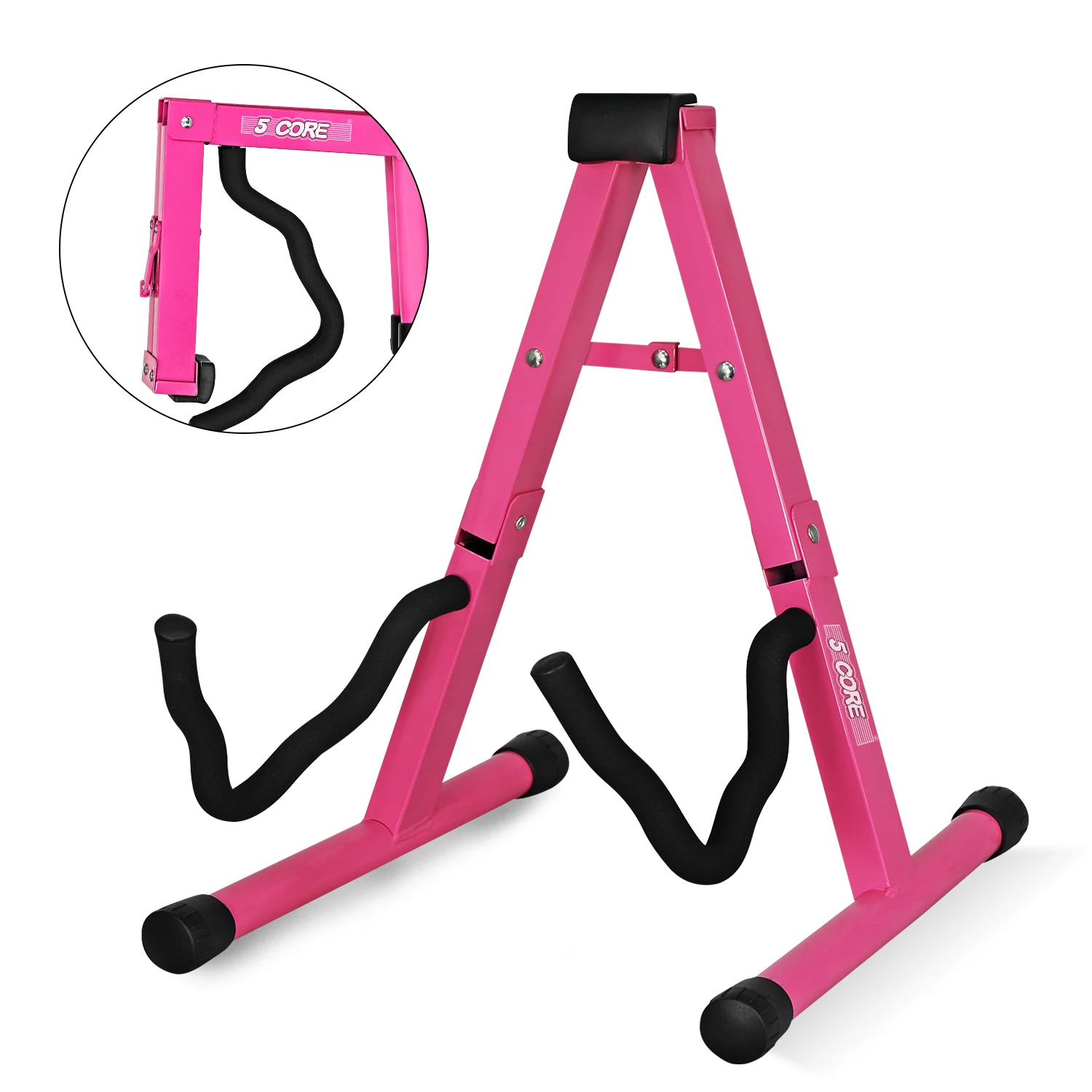 

5 Core Guitar Stand A Frame w Foam Arms Rubber Pad for Acoustic Electric Bass GSS BPNK 1PC