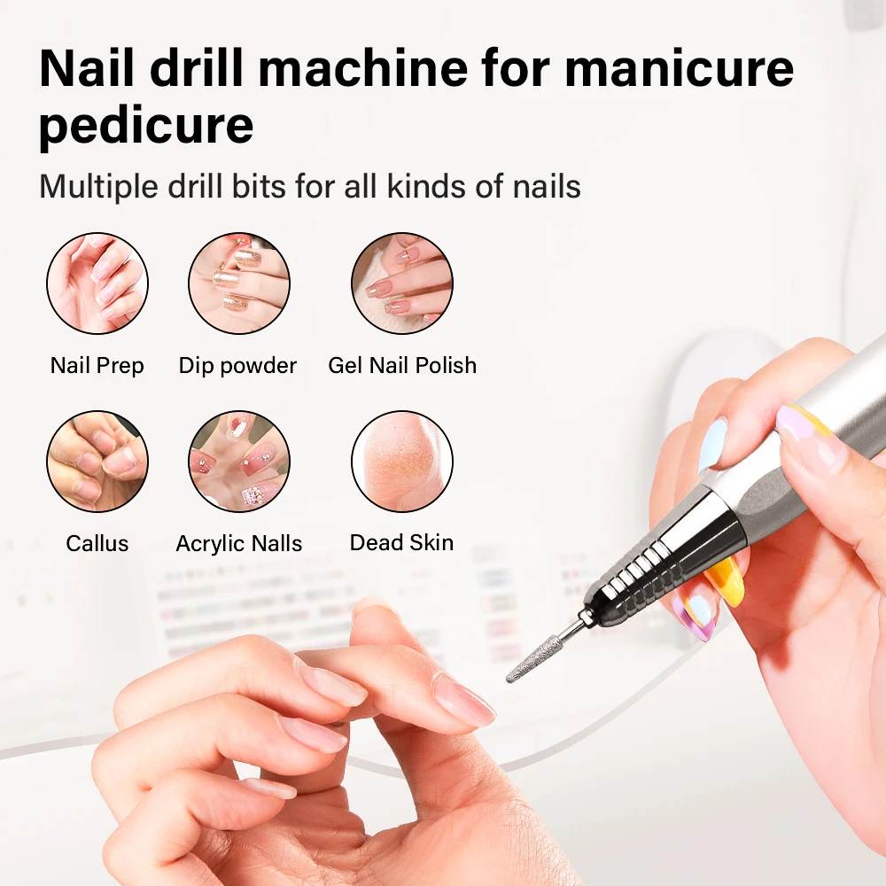 Máquina elétrica recarregável de lixa de unha, para manicure, baixo ruído, profissional, lixadeira de esmalte, conjunto de acessórios