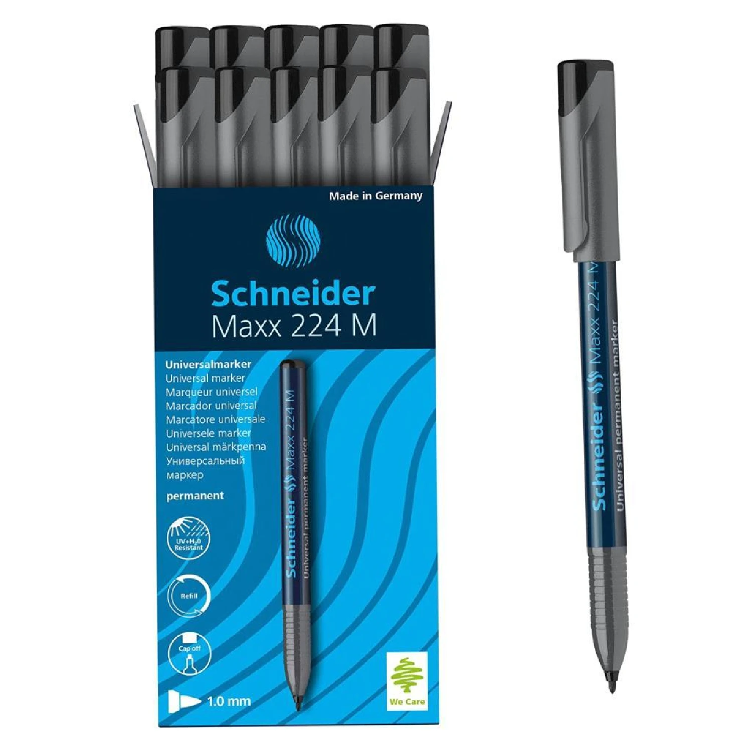 Schneider Maxx 224 M Permanent Marker Pens 1mm Refillable Aluminium Barrel Pack of 10 (Color Optional)