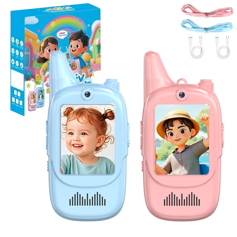 أجهزة اتصال لاسلكية فيديو للأطفال محمولة باليد 2 حزمة اتصال داخلي قابل لإعادة الشحن للأطفال أجهزة اتصال ألعاب داخلية وخارجية للأولاد والبنات من سن 3 إلى 12 عامًا #1