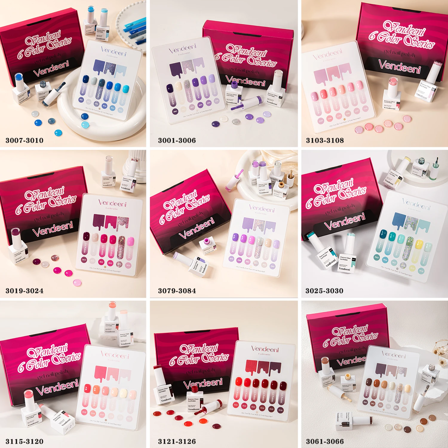 

Vendeeni New Design Uv Gel 6color Gel Polish Set TPO FREE Professional Custom Private Label Breathable Nail Polish Packaging Box