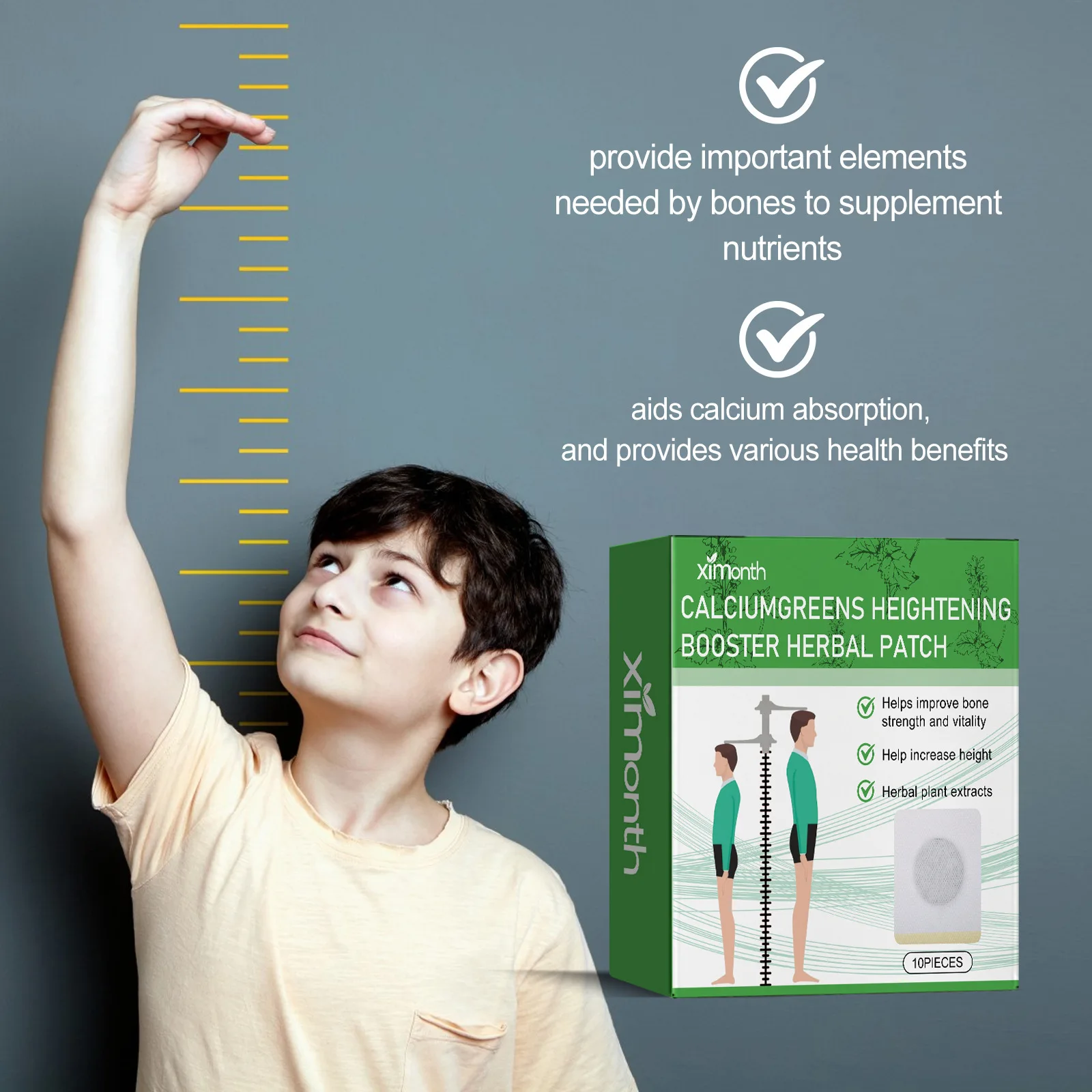 Ximonth stiker kaki Herbal pertumbuhan tinggi, tempelan kaki penambah tinggi, meningkatkan kekuatan tulang, Plantar, stimulasi kaki 10 buah