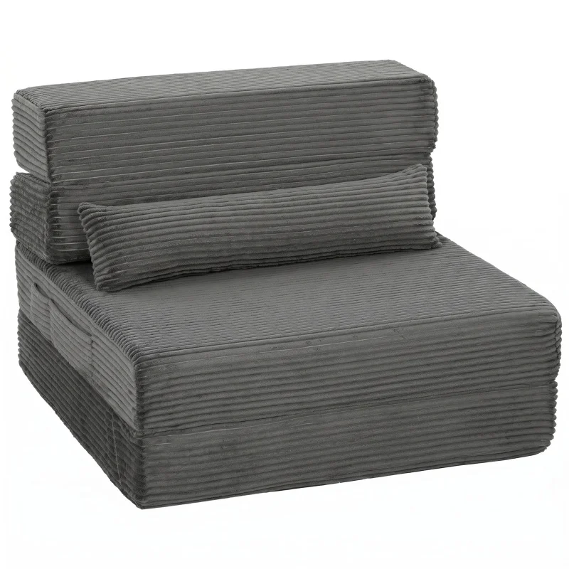Chaise de sol avec dossier, canapé nuage sans cadre avec revêtement en velours côtelé épais, gris foncé