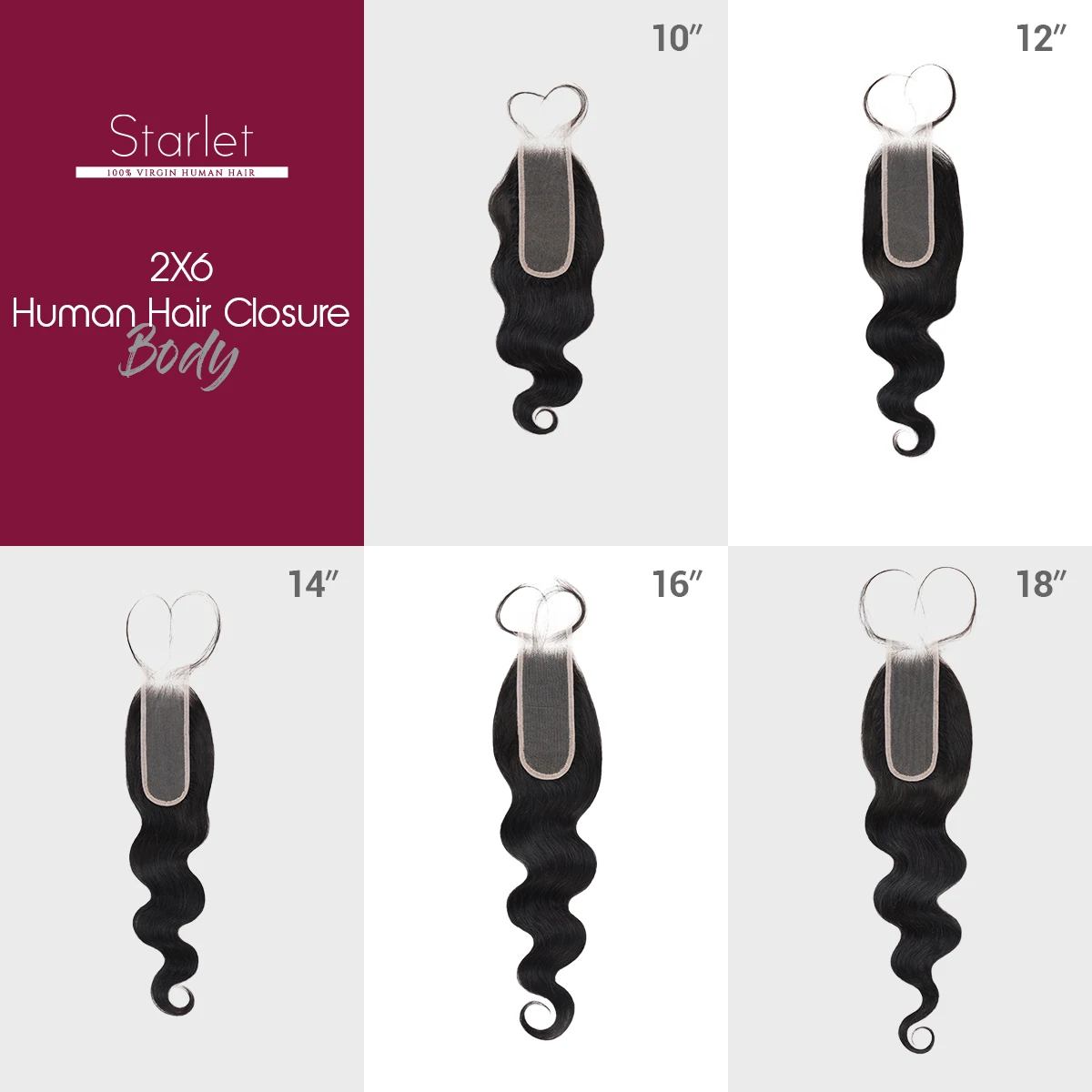 Starlet 100% شعر بشري بكر غير معالج 2X6 إغلاق الجسم المموج (10 "-18") #3