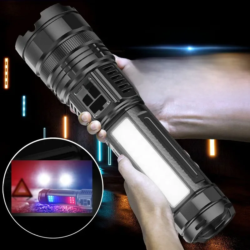 Built-in Battery Rechargeable Emergency Spotlight 4km 10000LM 800W Most Powerful LED Telescopic Zoom Flashlight Light SOS Light