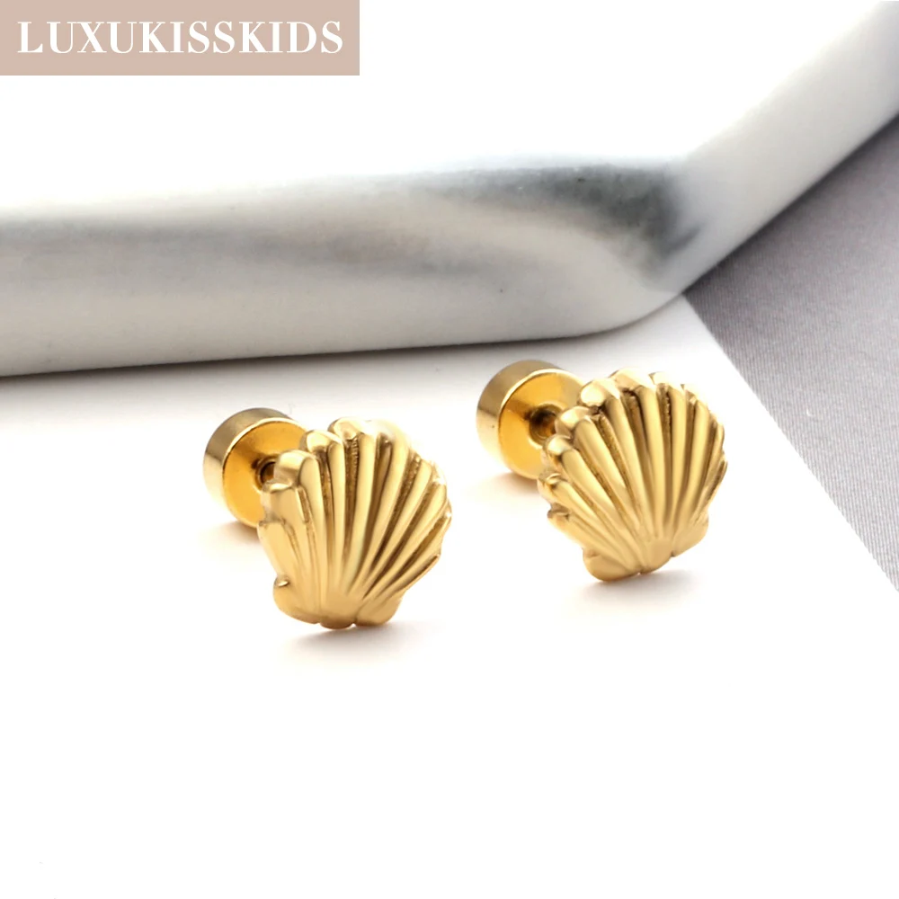 Luxukis skids klassische süße Muschel Ohr stecker Ohrringe für Kinder/Mädchen Mode Edelstahl vergoldet/Silber Farbe Schmuck Geschenke
