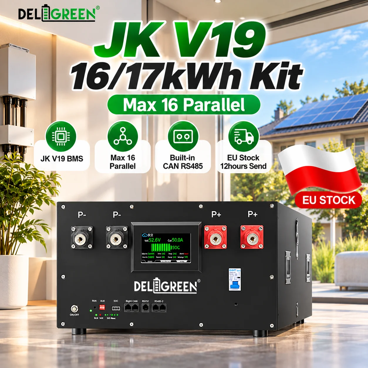EU Stock 48V 280AH 314AH 334AH Lifepo4 Battery Box JK V19 CAN RS485 Max 16 Parallel Tax Free DIY Solar Storage 12hours Ship