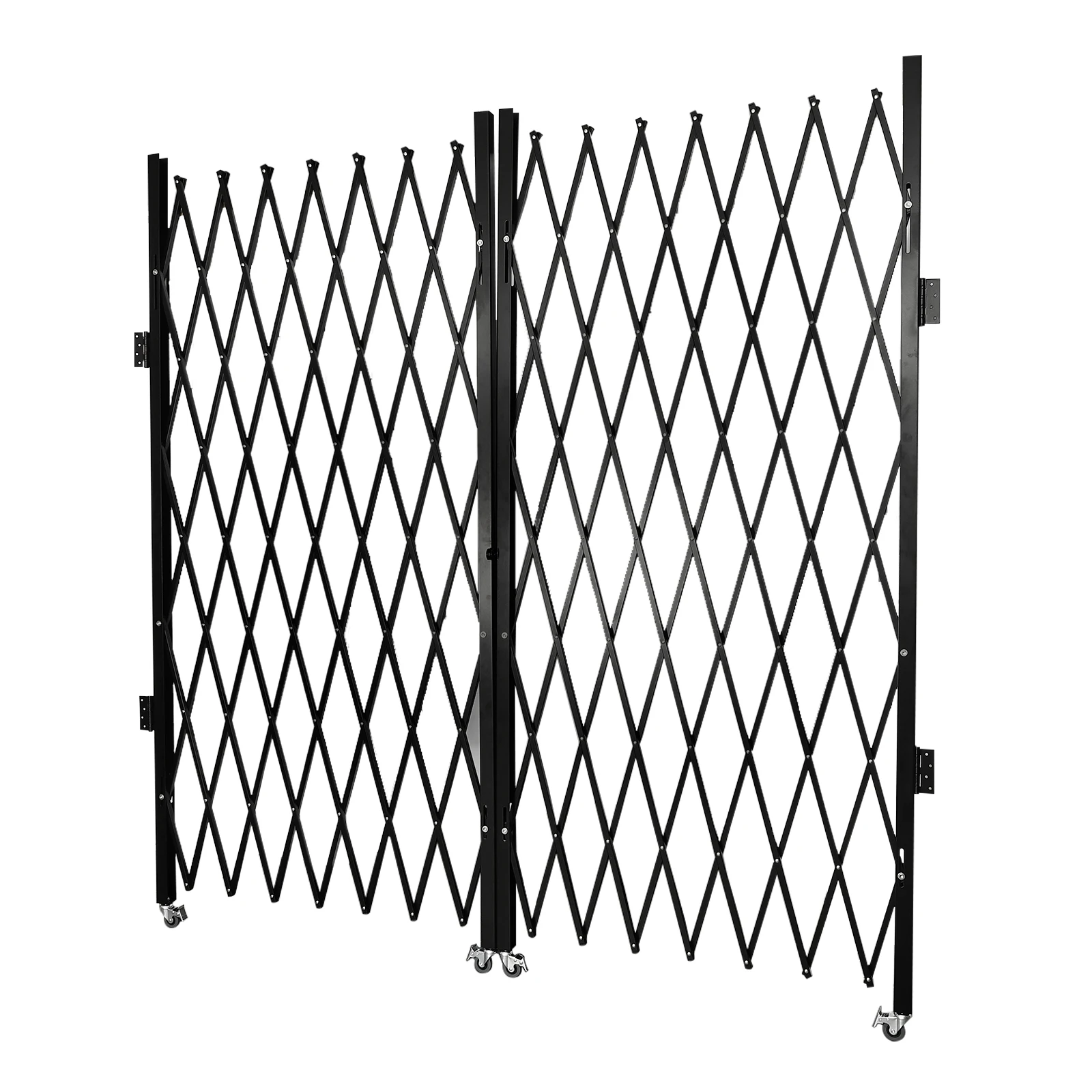 Portão de segurança dobrável duplo, portão dobrável de 87 "H x 150" W, portão de segurança de acordeão de aço, portão de segurança de expansão flexível