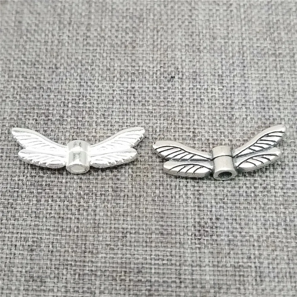 2 Pieces of 925 Sterling Silver Dragonfly Beads 2-Sided Dragon Fly Wing Spacer Bracelet Necklace