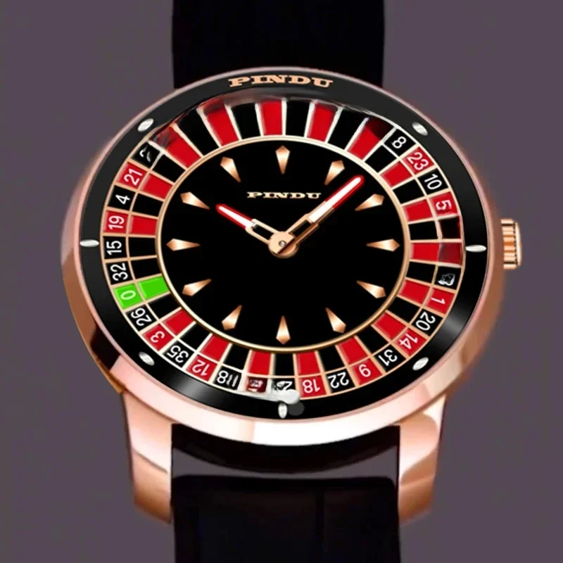 PINDU Design Neue Mechanische Uhr NH35 Dreh Zifferblatt Las Vegas Roulette Desktop Thema