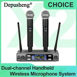 Wireless Microphone Handheld Dual 2 Channels UHF Fixed Frequency Dynamic Mic For Karaoke Wedding Party Band  Show