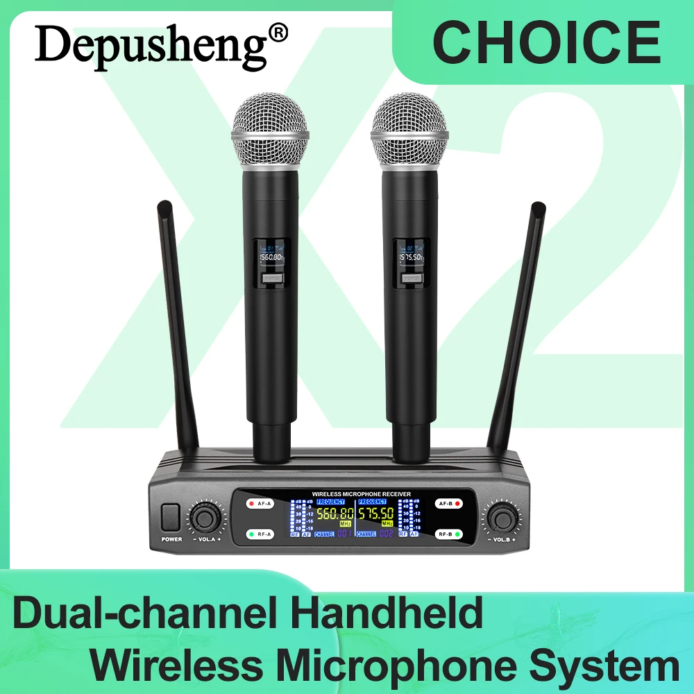 Professional Dual-channel Handheld Wireless Microphone System, Ultra-high Frequency, Suitable For Parties, Weddings, Speeches