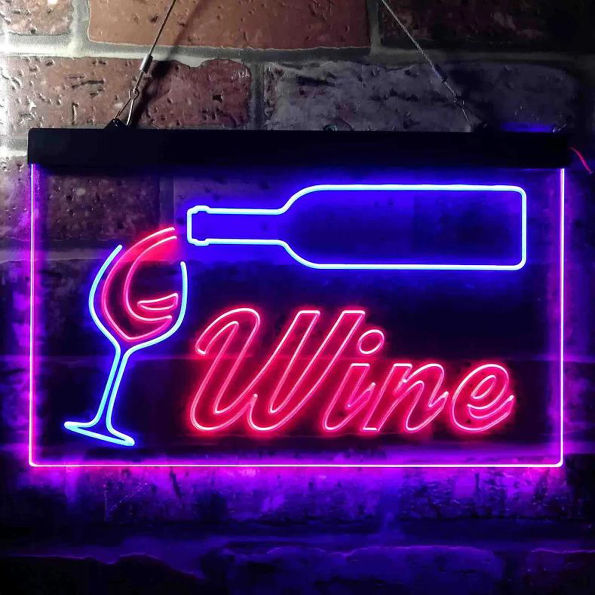 

Custom Dual Color LED Neon Wine Bar Pub Drink Neon Sign Bottle Glass Cup Beer Wine Bar Wall Decor Hanging Neon Light