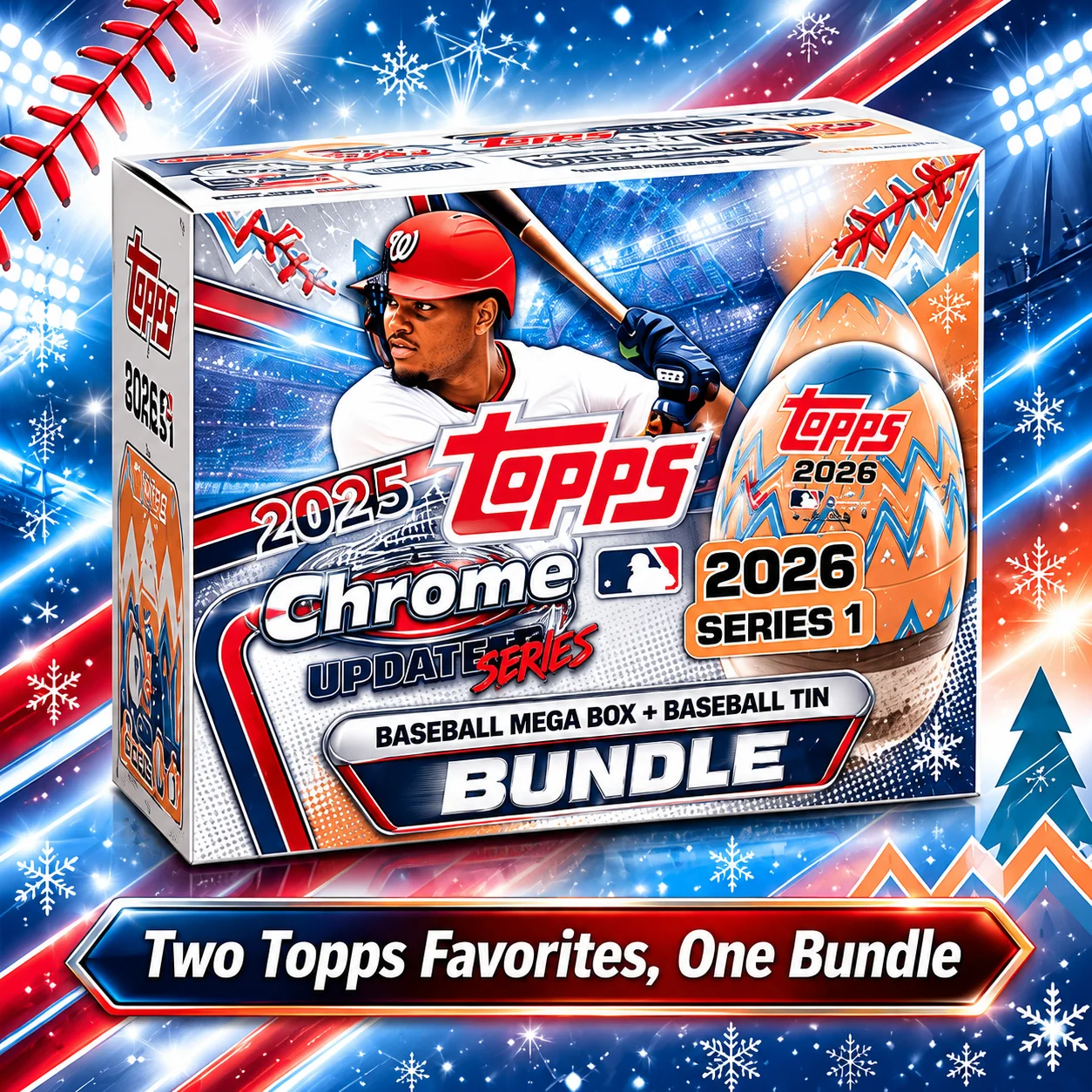 2025 Topps Chrome Update Baseball Mega Box With 2026 Topps Series 1 Baseball Tin Bundle, 101 Cards Total, MLB Baseball Cards, Retail Trading Cards, Look for 2 Refractor, 1 Prism, 2 Raywave, 10 X-Fractor, 2 Holiday Variations And 1 Polka Dot Parallel
