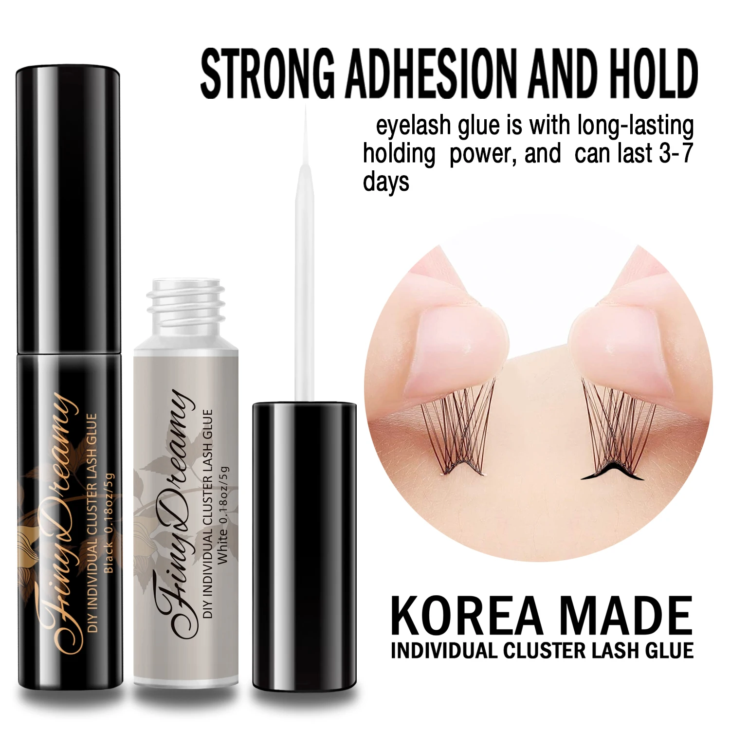 FinyDreamy DIY Cluster Eyelash Glue Made in Korea White Black Adhesive Latex Free Lash Glues Mink Eyelashes Makeup Cosmetic Tool