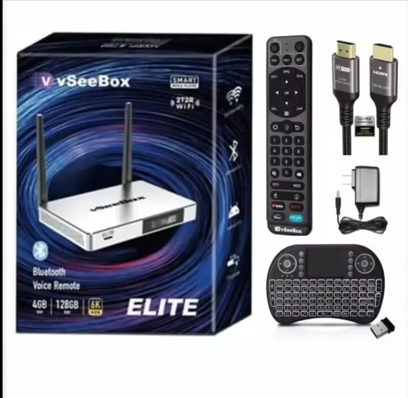 High Quality New vSeeBox elite Bundle with Voice Control Remote, 8K HDMI Cable 64GB TF Card, 64GB USB