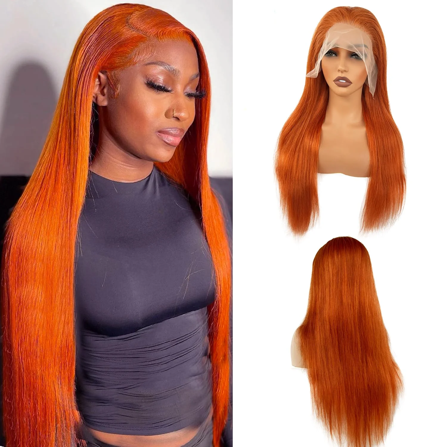 

Orange Ginger Lace Front Wigs Human Hair Straight 13x4 HD Lace Frontal Wig 200 Density 13x6 Colored Wig for Women Choice Cosplay