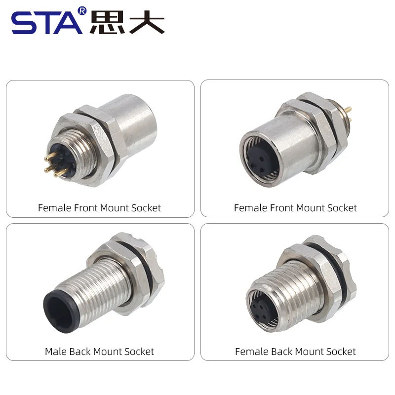 Mini Type IP67 3 4 PIN M5 Male Female Front Back Panel Mount PCB Solder Socket M5 Screw Connector