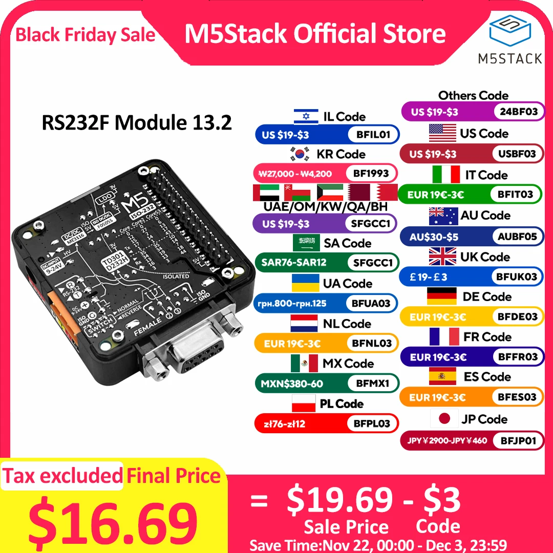 M5Stack Official RS232 Module 13.2 with DB9 Female Connector