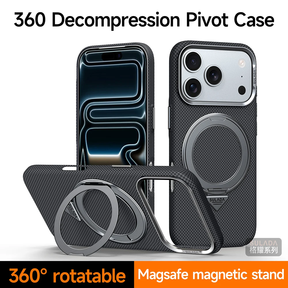 

Чехол для iPhone 17 Pro Max с кевларовым узором, совместимый с Magsafe, магнитный чехол для телефона с подставкой, защитный чехол для iPhone 16 Pro