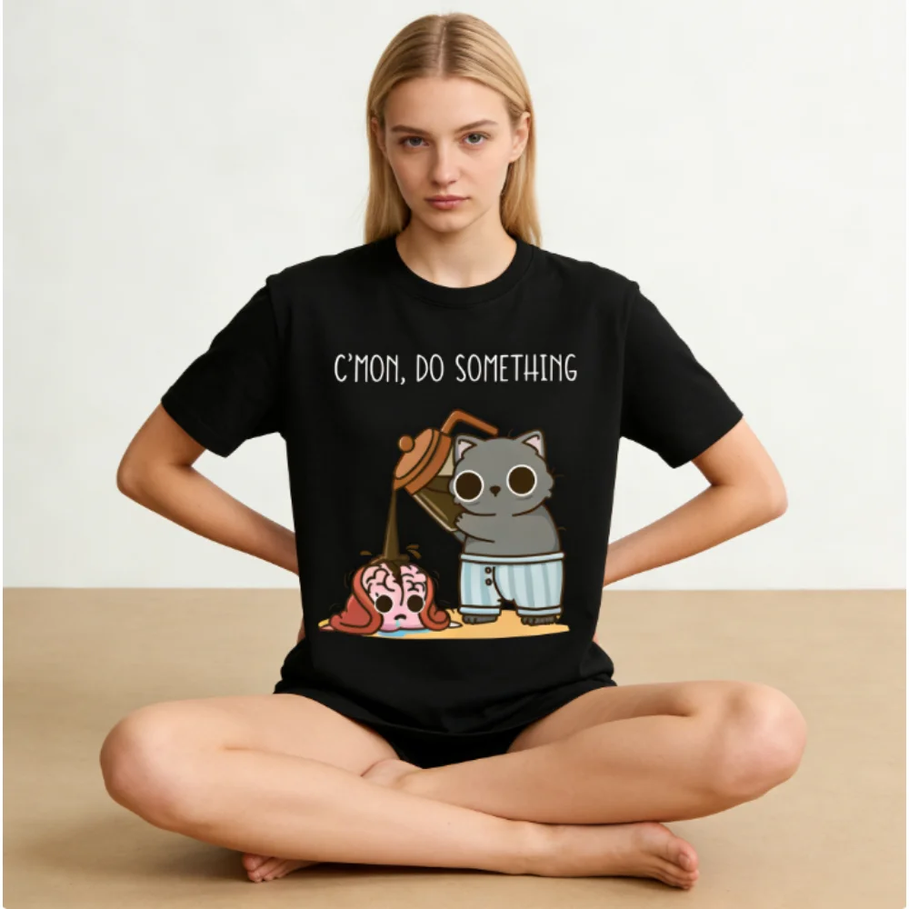 Cmon Do Something Cat Grafik Übergroßes T-Shirt Vintage Gewaschen Lässige Baumwolle Lose T-shirts Harajuku Streetwear Fashion Bequem