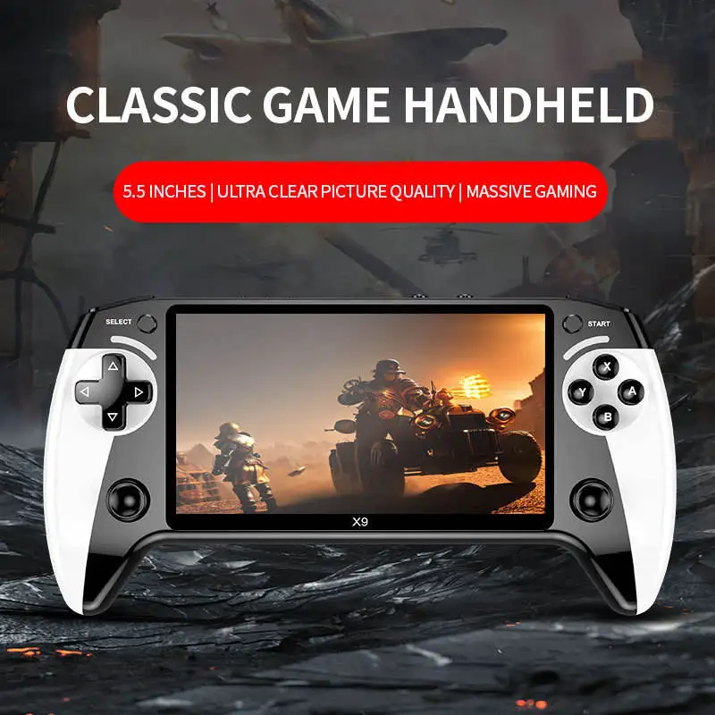 Multi functional X9 game handheld TV transmission controller 2&1 handheld RPG game controller 5.5″ HD dual output Linux system