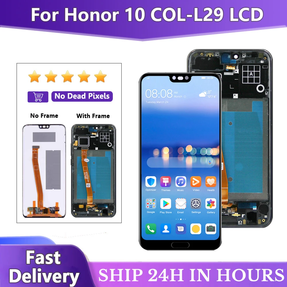 5.84 inch LCD Screen For Honor 10 Display With Fingerprint 10 Touches LCD Replacement For Honor 10 COL-L29 L19 AL10