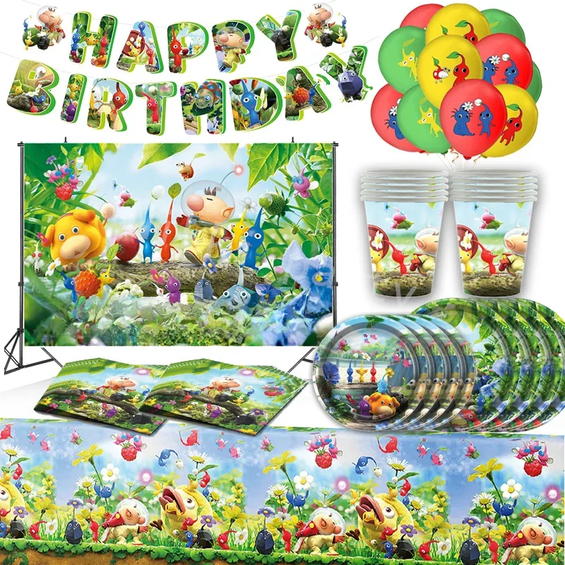 Pikmin décorations de fête d'anniversaire interrupteur manette de jeu faveurs de fête sac à dos vaisselle de fête jetable nappes assiettes réception-cadeau pour bébé