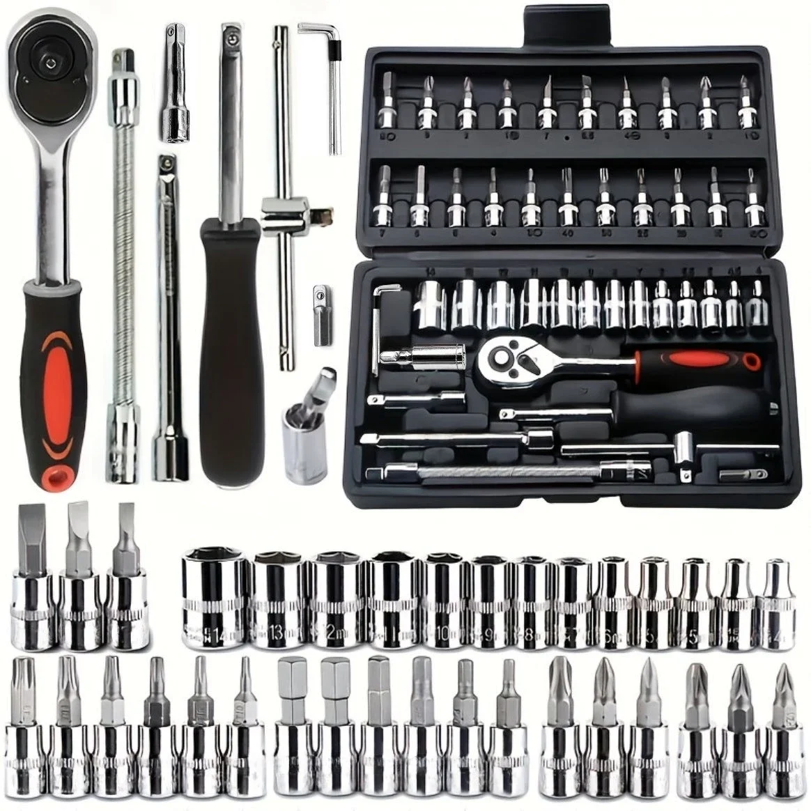 AliExpress Other 46pcs Car Repair Tool Kit, 1/4 inch Drive Socket Ratchet Wrench Set,Combo Tools Kit Bicycle Auto