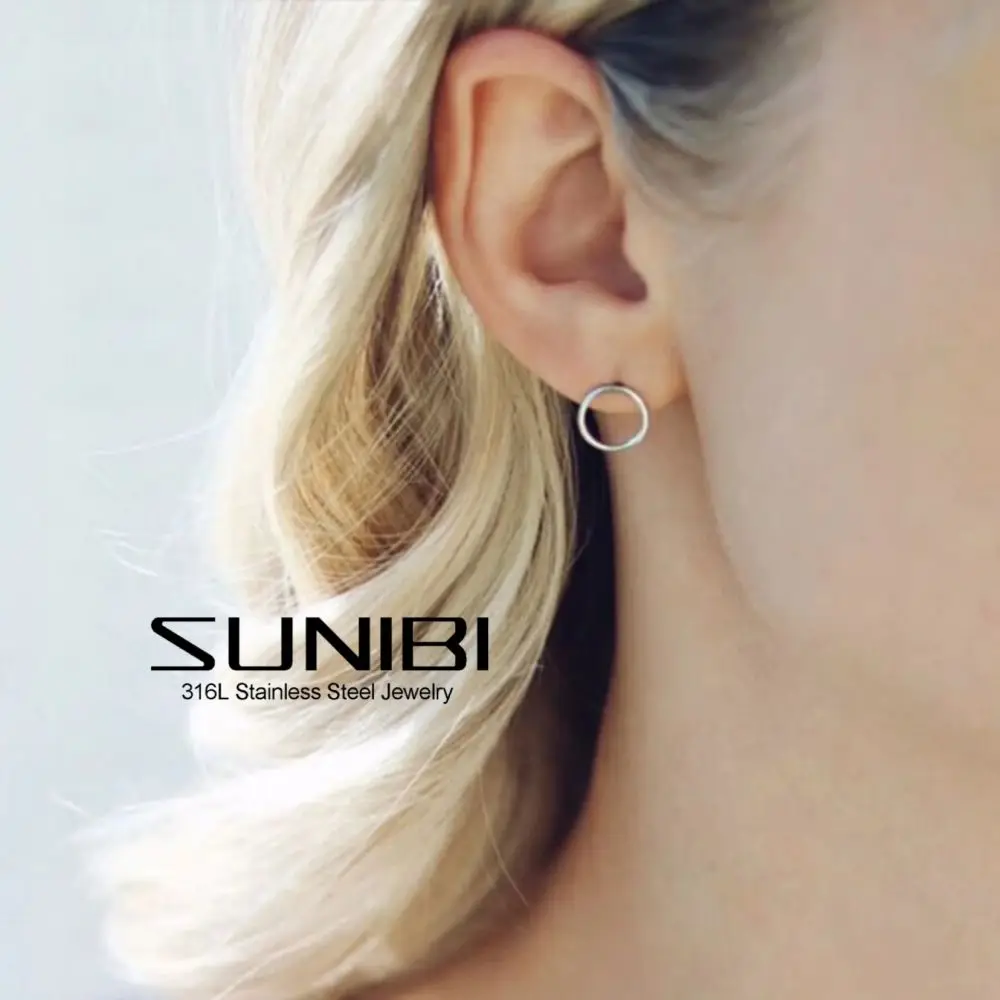 SUNIBI Stainless Steel Circle Pierced Stud Earrings for Women Fashion Hypoallergenic Earrings Minimalist Jewelry Dropshipping