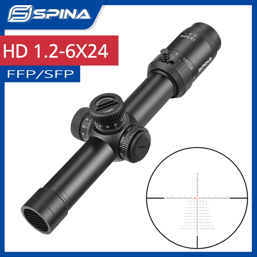 

Оптический прицел SPINA OPTICS HD FFP/SFP 1,2-6X24 LPVO с вытравленной стеклянной сеткой, осветительный прицел для охотничьей винтовки 223.556.308