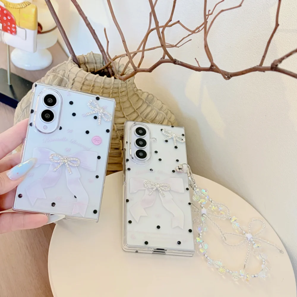 Korean Ins 3D Glitter Bow Polka Dot Phone Case For Samsung Galaxy Z Fold 8, Z Fold 8 Ultra With Charm Anti-Fall Protective Cover