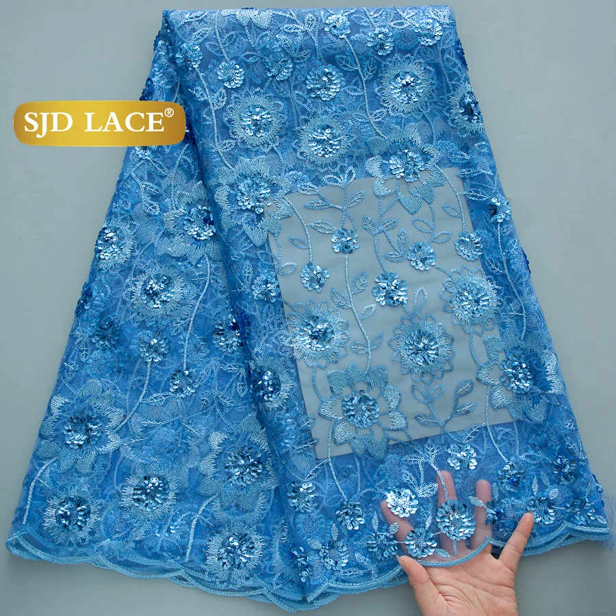 

SJD LACE French Mesh Lace Embroidery Fabric 2024 High Quality African Net Sequins Lace Fabric For Women Wedding Party Dress 3731