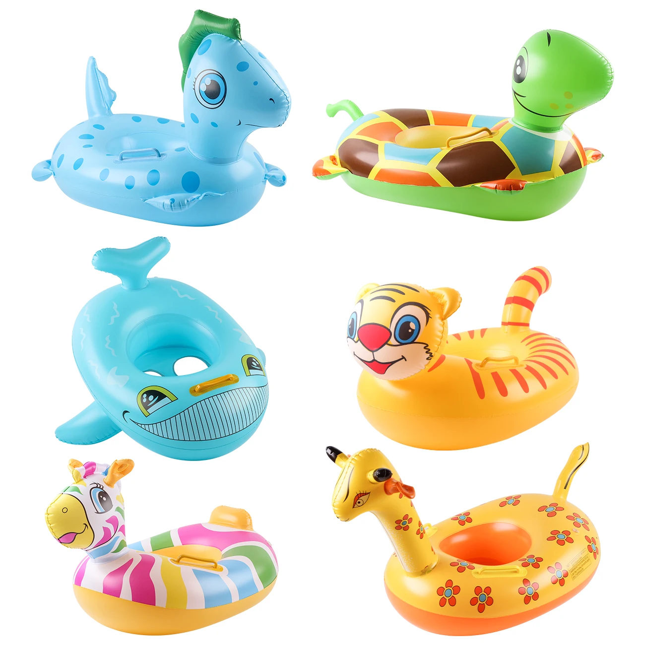 

Inflatable Pool Floats,Animal Swim Tube Rings on Beach Floaties with Safety Seat&Handle for Summer Lake Pool (Flamingo, Turtle）
