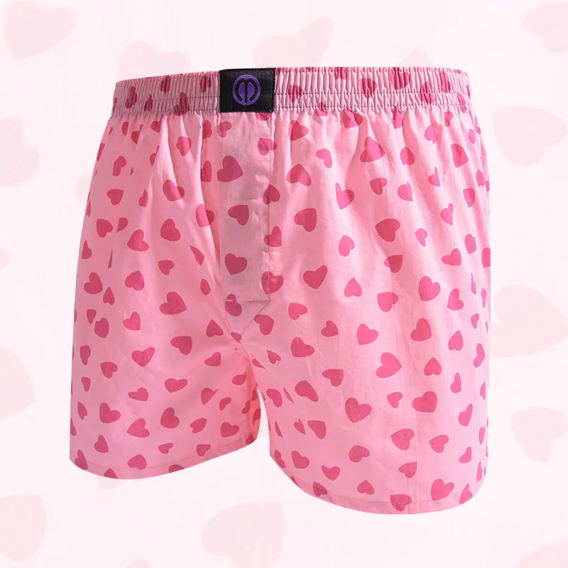 Bóxer de algodón puro para hombre y mujer, pantalones cortos transpirables, cómodos, con patrón de corazón rosa, para ocio en casa