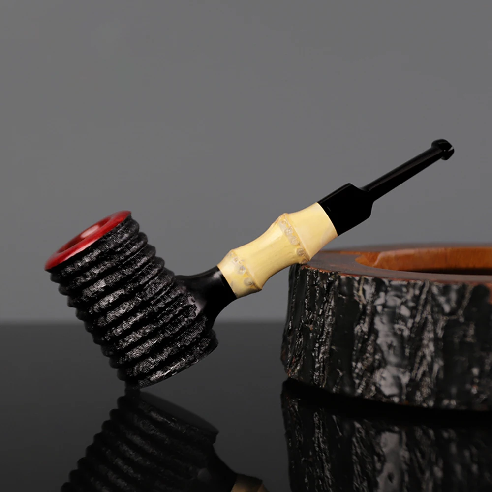 

MUXIANG hand-carved briar tobacco pipe, Straight handle bamboo pipe handle, acrylic pipe mouth, Popeye hammer pipe，length 137mm