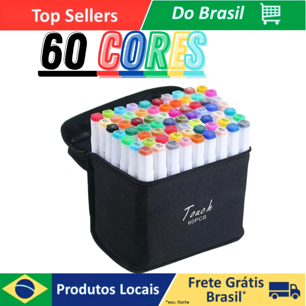 Kit 60 Canetas Dupla Ponta Marcadoras Coloridas Personalizáveis
