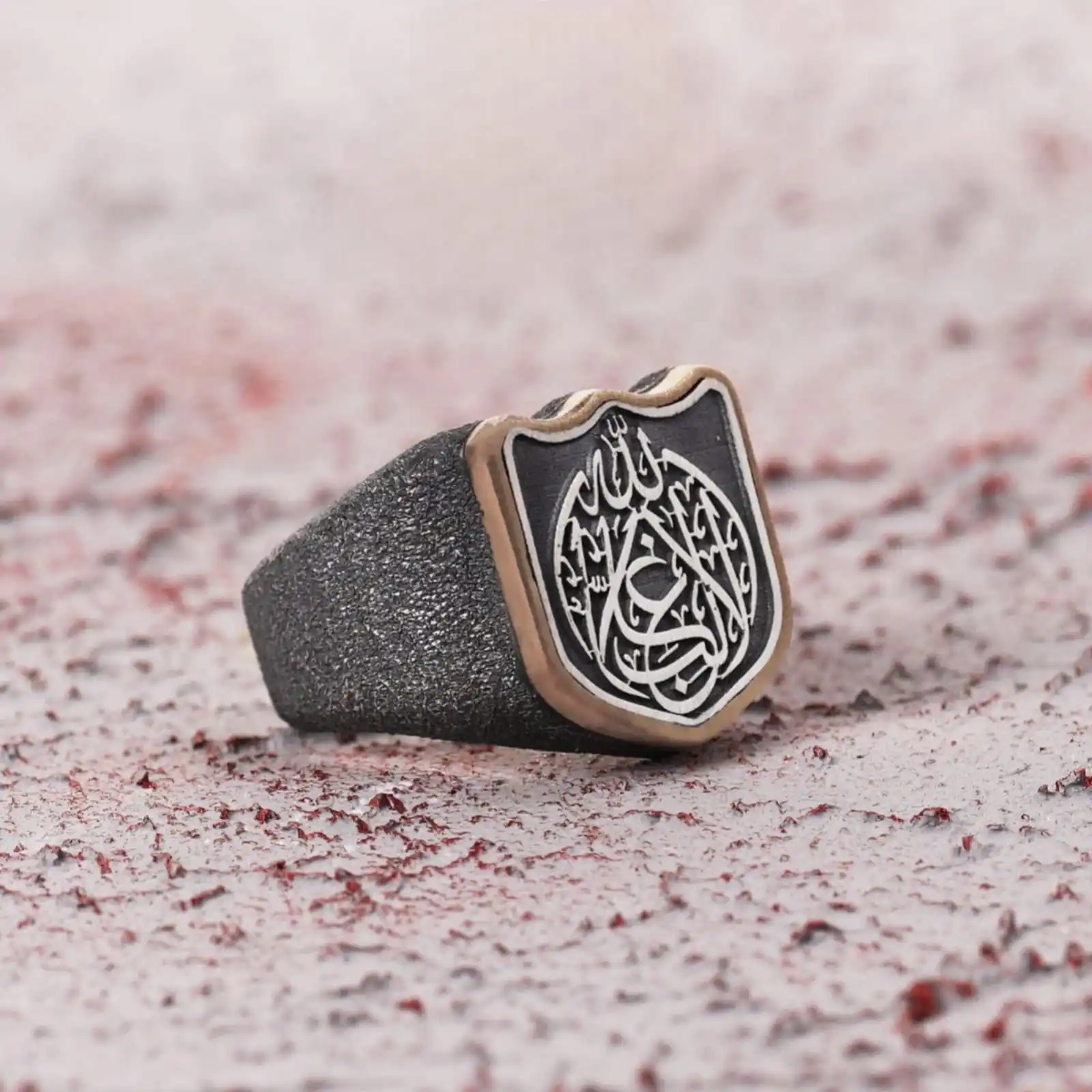 925 Sterling Silver Ring with Arabic Inscription 'There is No Winner Except Allah' Made with Sandblasting Technique,Islamic Gift